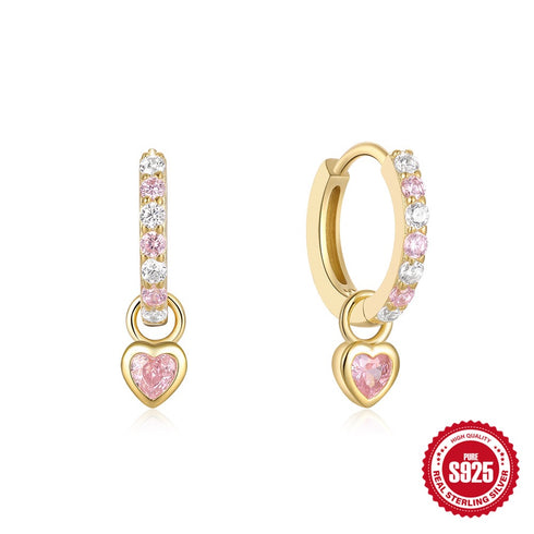 Heart Hoop Earrings with Zircon – Pink, Green, or Rose Red - Zafari Studio Jewelry